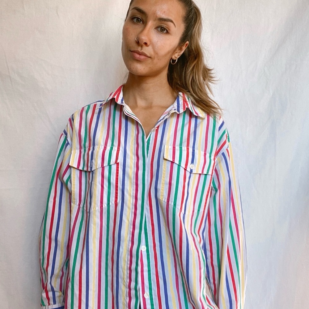 Vintage Color Striped Button Down